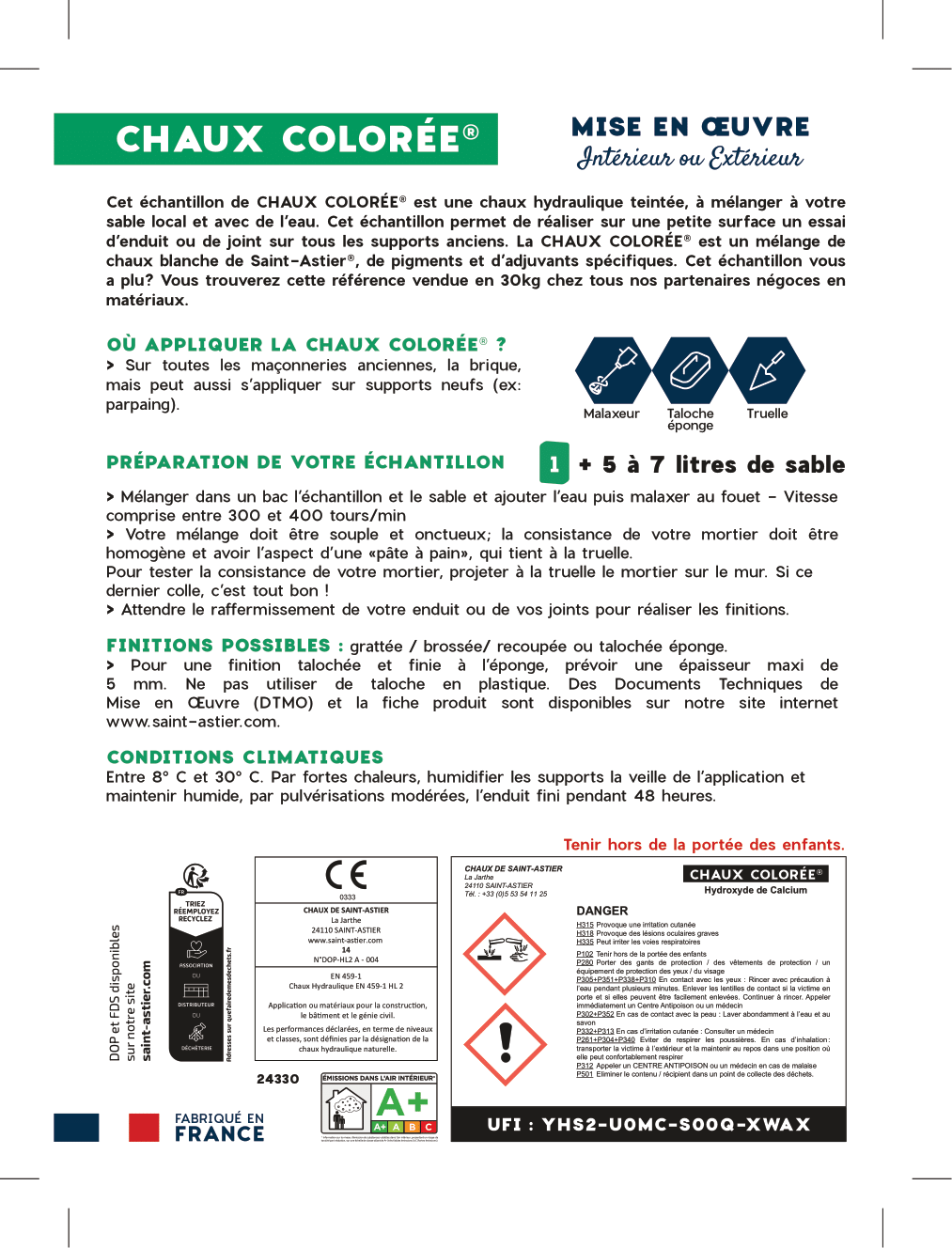 CHAUX COLORÉE® - Chaux pour enduit et joint